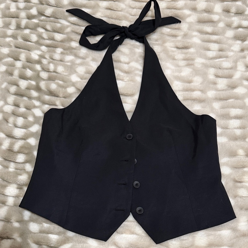 Zara Black womens Halter Blouse with Button Detail
